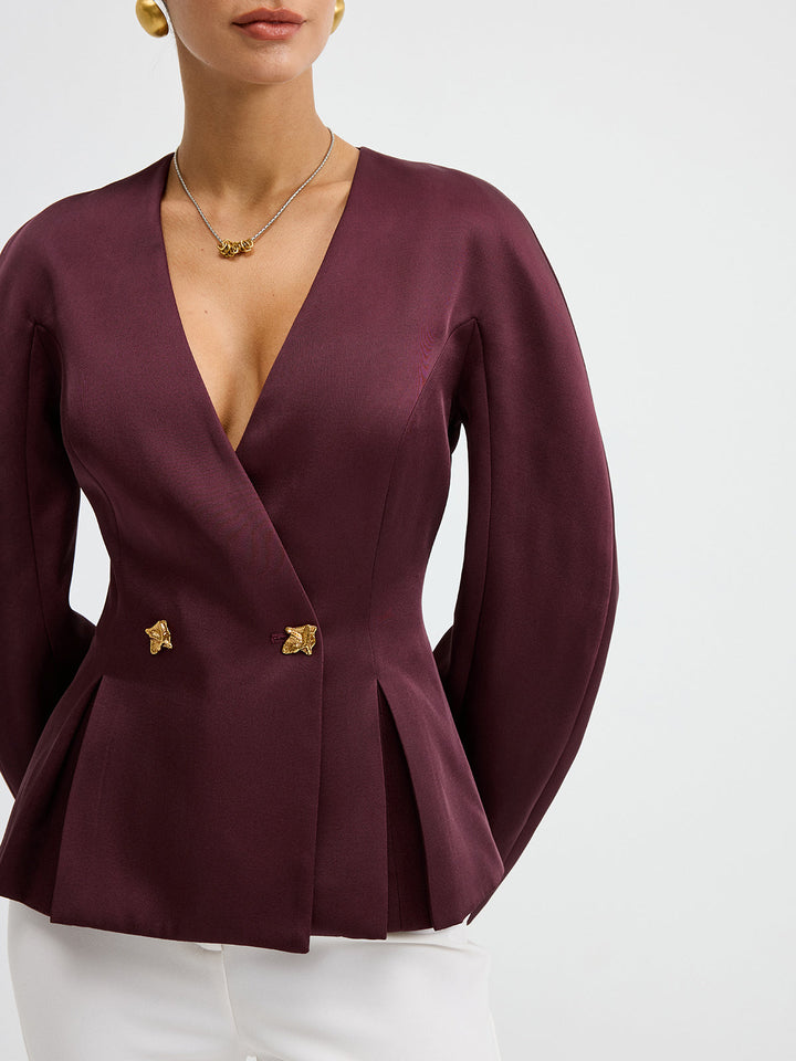 Metal Button Puff Sleeve Peplum Blazer  Liora Lane Boutique Blazers