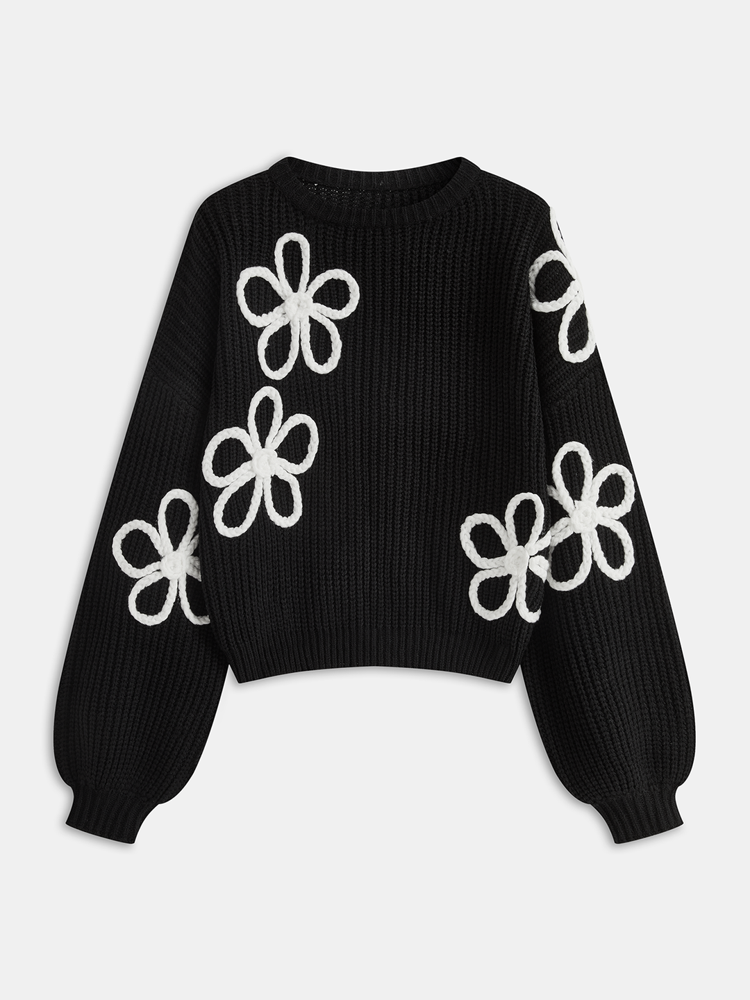 Flower Applique Sweater  Liora Lane Boutique Sweaters Black / XL 56.00