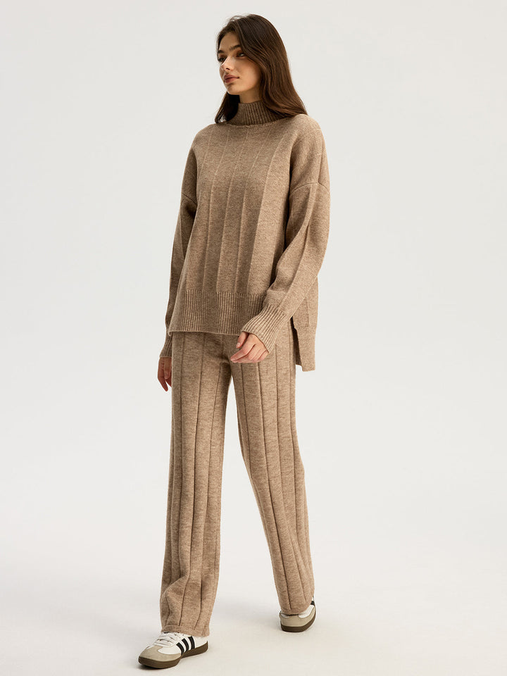 Soft Wide Rib Exposed Seam Jumper And Wide Leg Co-ord  Liora Lane Boutique Sweater Co-ords