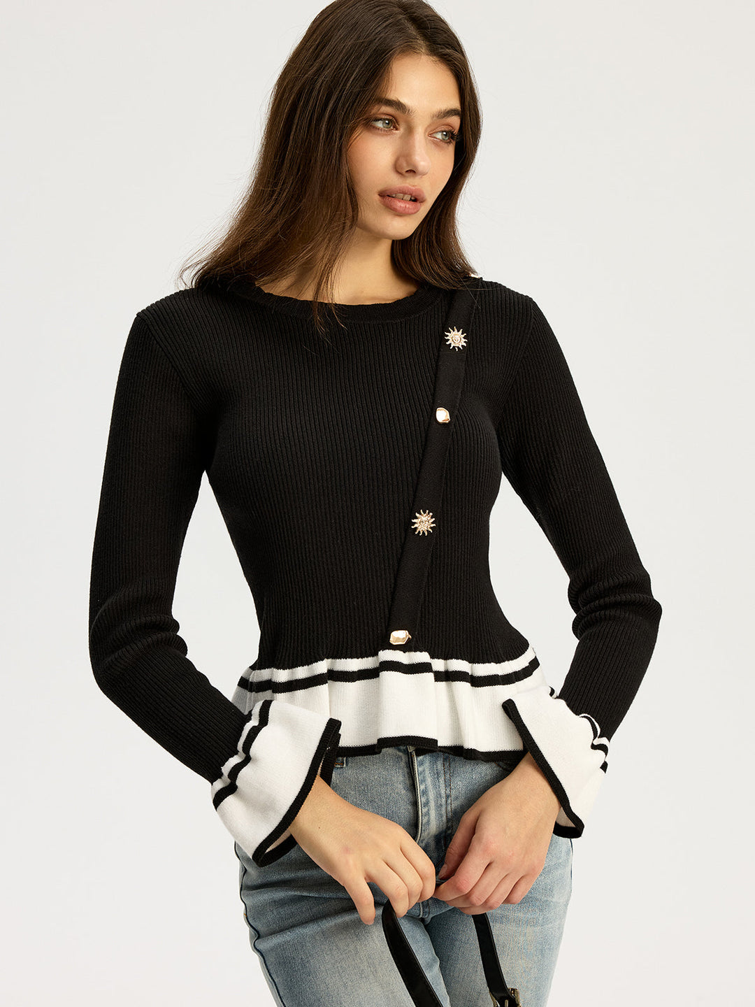 Contrast Ruffled Hem Sweater  Liora Lane Boutique Sweaters