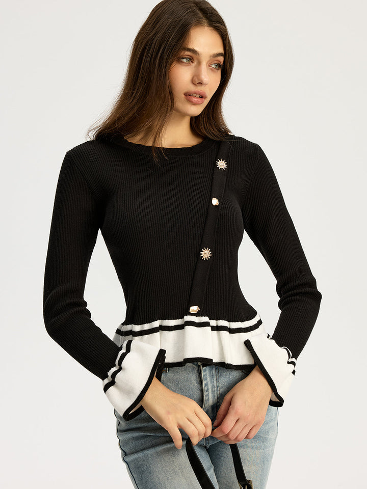 Contrast Ruffled Hem Sweater  Liora Lane Boutique Sweaters