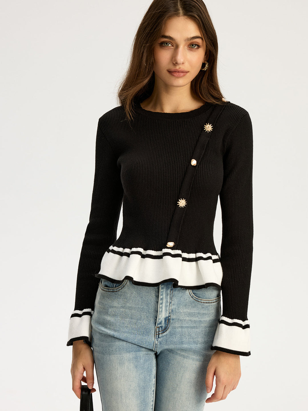 Contrast Ruffled Hem Sweater  Liora Lane Boutique Sweaters