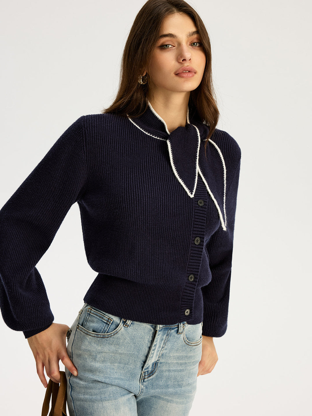 Tie Neck Button Knit Top  Liora Lane Boutique Knit Tops