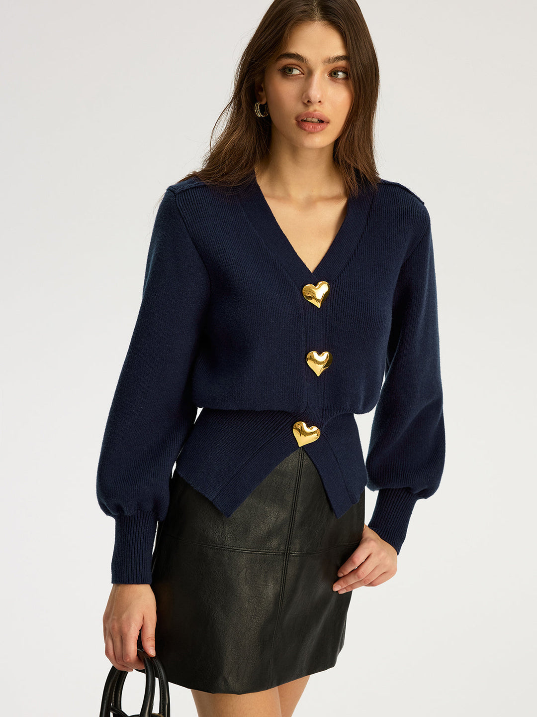 Heart Metal Button V-Neck Cardigan  Liora Lane Boutique Cardigans