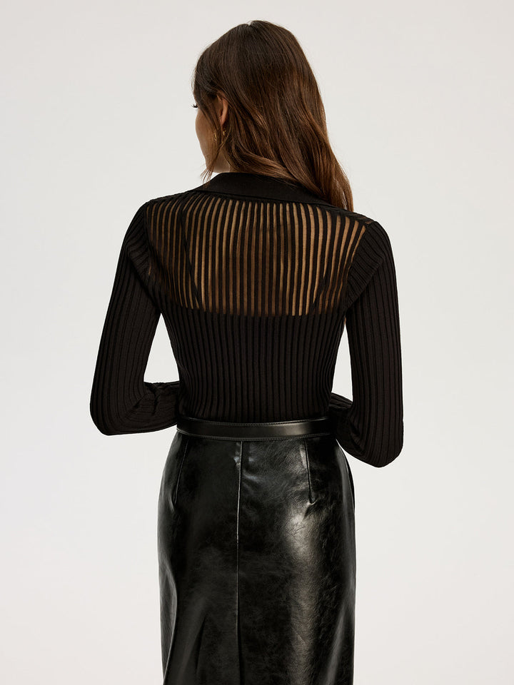 Ribbed Collared Knit Top  Liora Lane Boutique Knit Tops