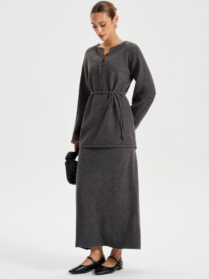 Minimal Tie Front Sweater Co-ords  Liora Lane Boutique Sweater Co-ords Grey / M 148.99