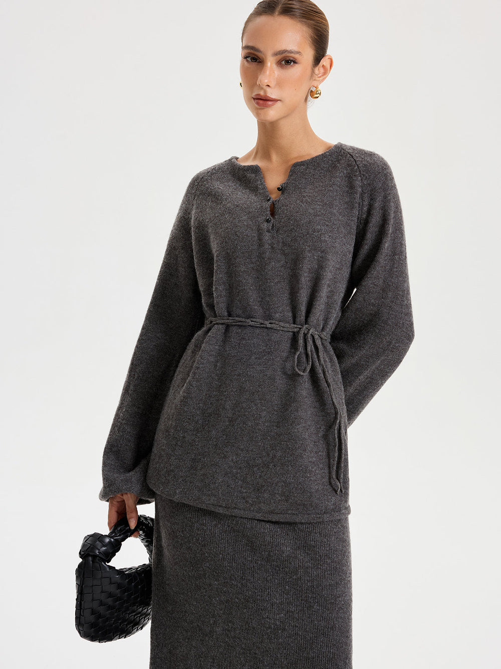 Minimal Tie Front Sweater Co-ords  Liora Lane Boutique Sweater Co-ords