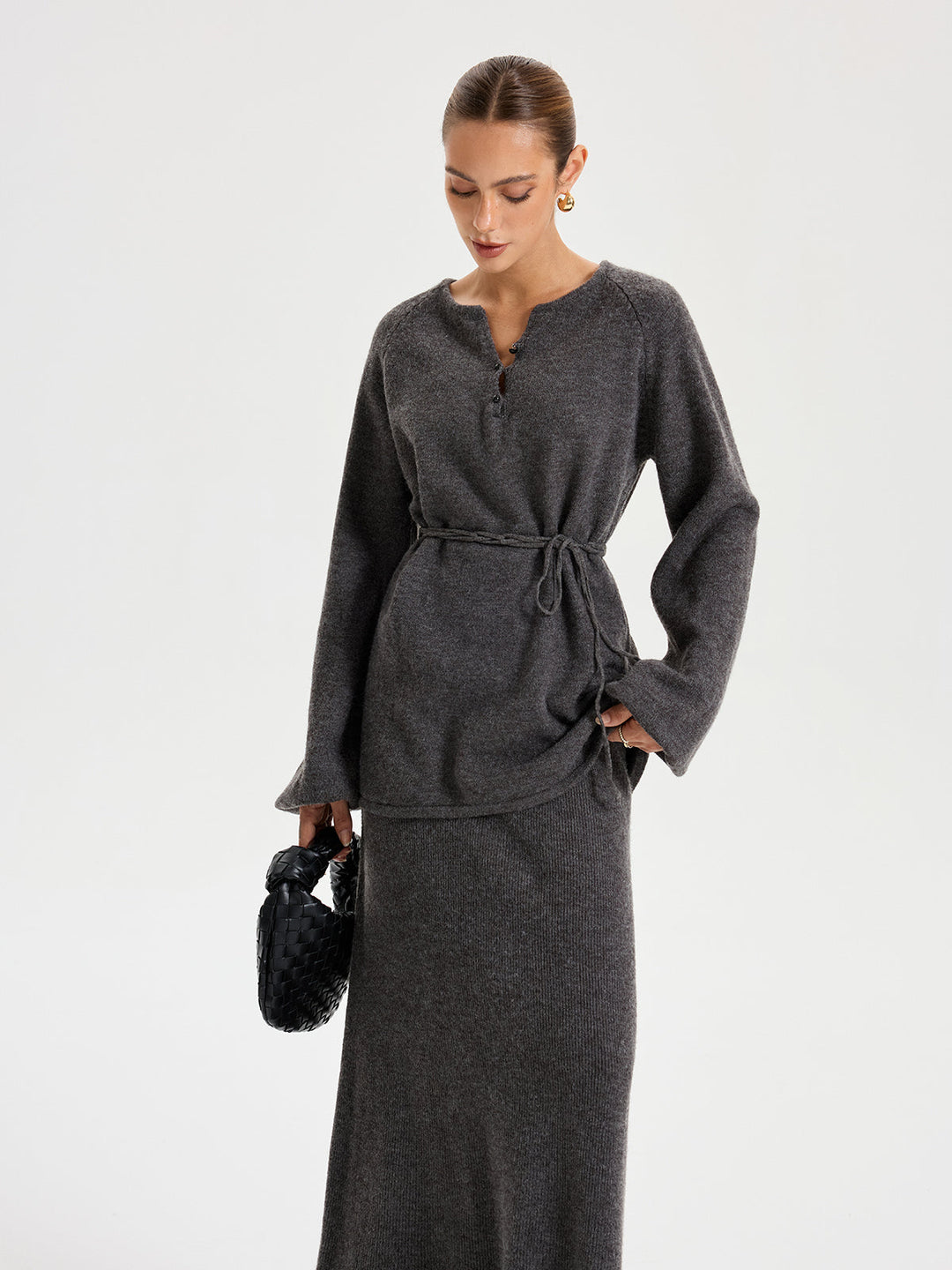 Minimal Tie Front Sweater Co-ords  Liora Lane Boutique Sweater Co-ords