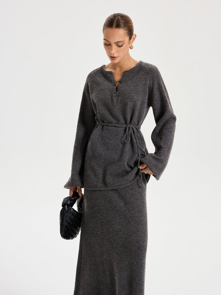 Minimal Tie Front Sweater Co-ords  Liora Lane Boutique Sweater Co-ords