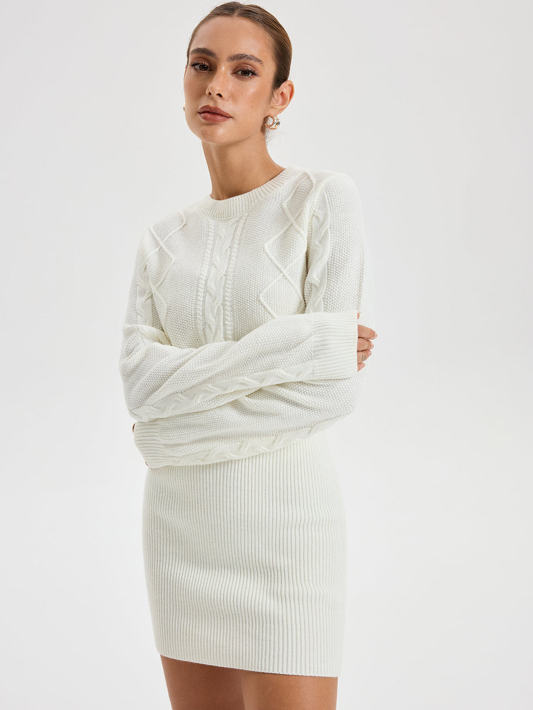 Cable Knit Crewneck Sweater Dress  Liora Lane Boutique Sweater Dresses