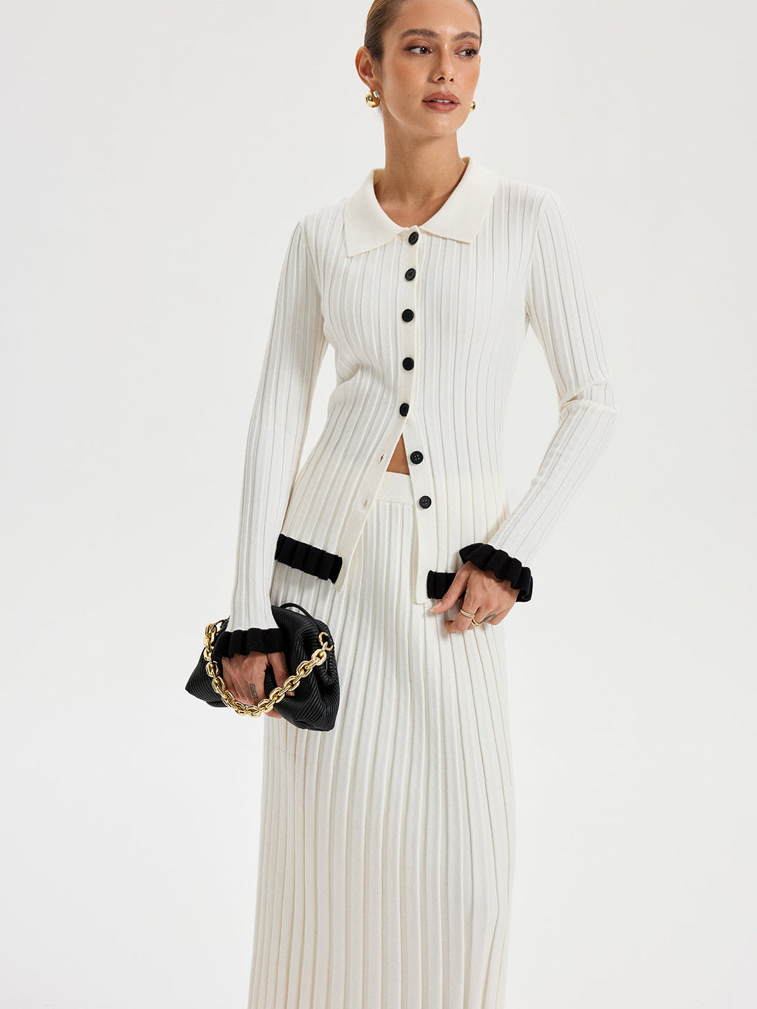 Rib-knit Cardigan with Contrasting Ruffles  Liora Lane Boutique Cardigans