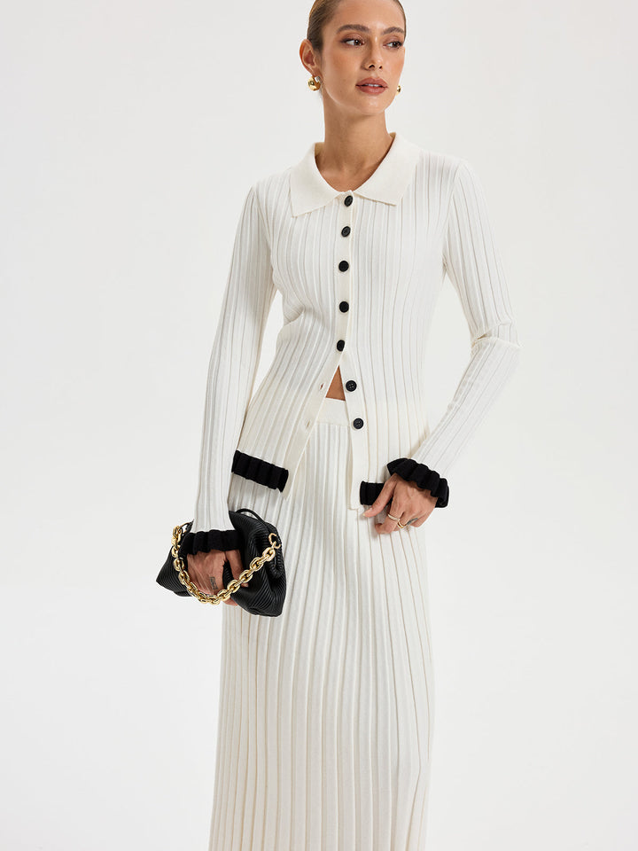 Rib-knit Cardigan with Contrasting Ruffles  Liora Lane Boutique Cardigans