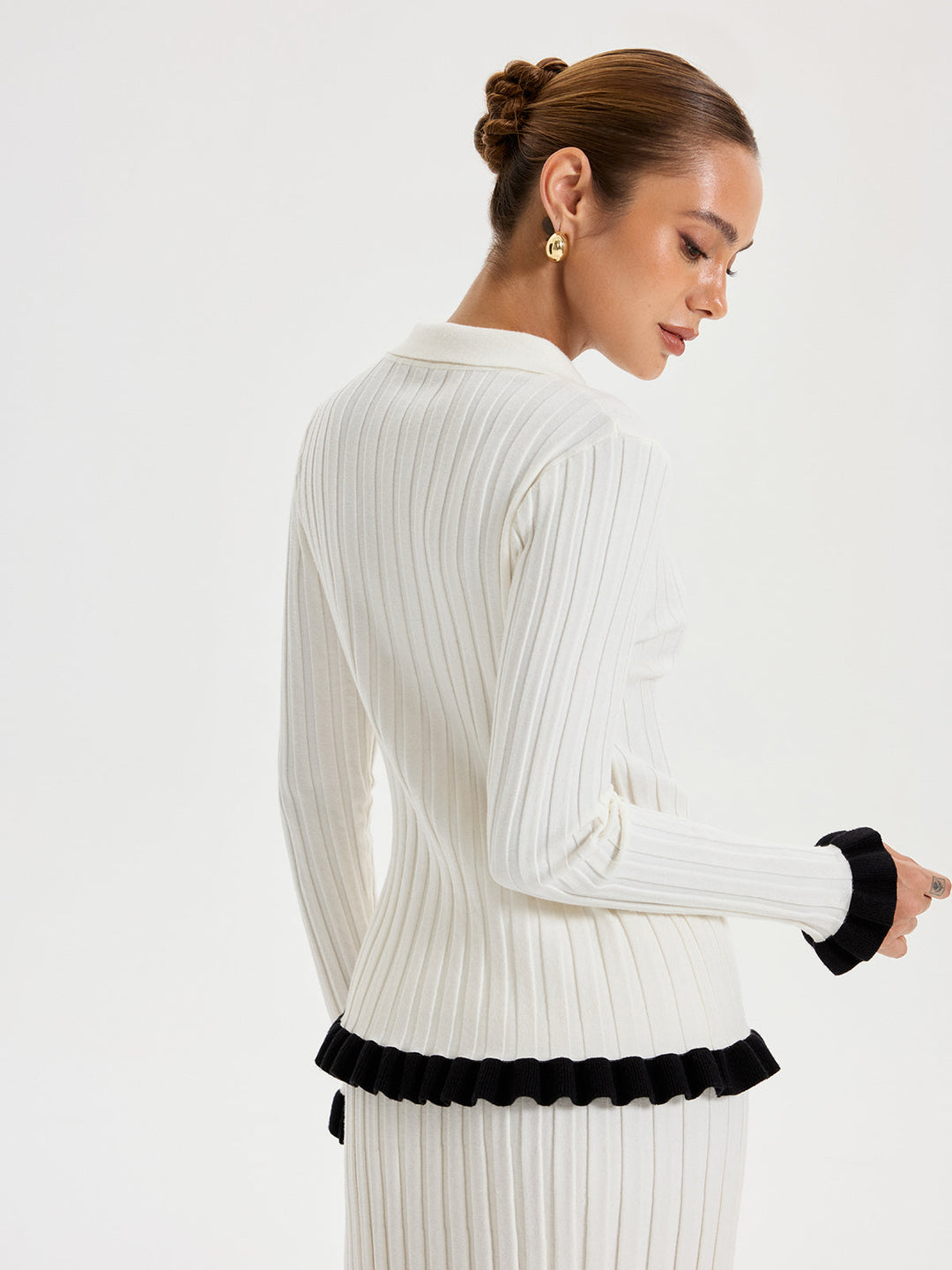 Rib-knit Cardigan with Contrasting Ruffles  Liora Lane Boutique Cardigans