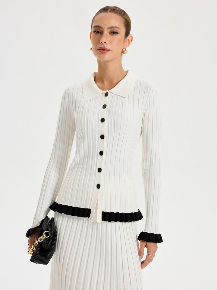 Rib-knit Cardigan with Contrasting Ruffles  Liora Lane Boutique Cardigans