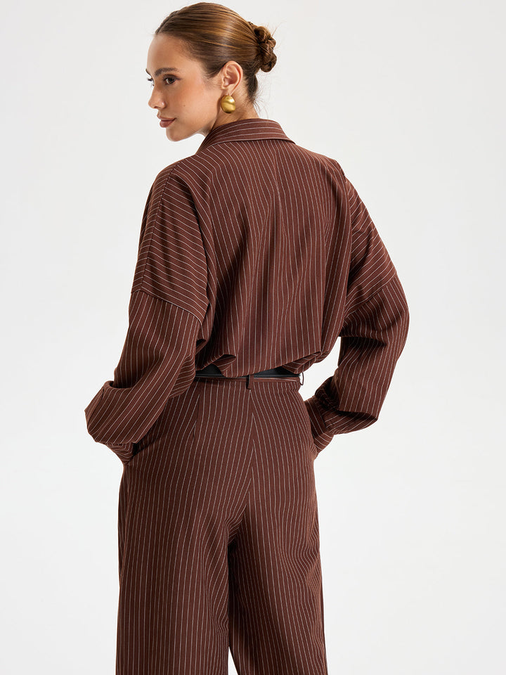 Shirt Collar Pinstripe Long Sleeve Bodysuit  Liora Lane Boutique Bodysuits