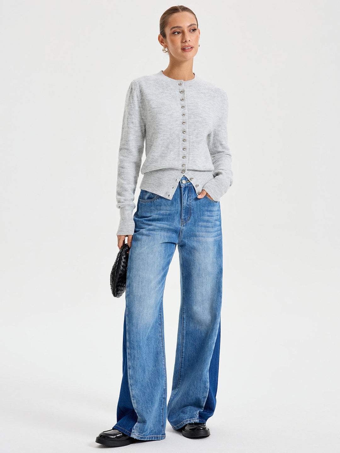 Buttoned Crew Neck Cardigan  Liora Lane Boutique Cardigans Light Grey / XL 99.99