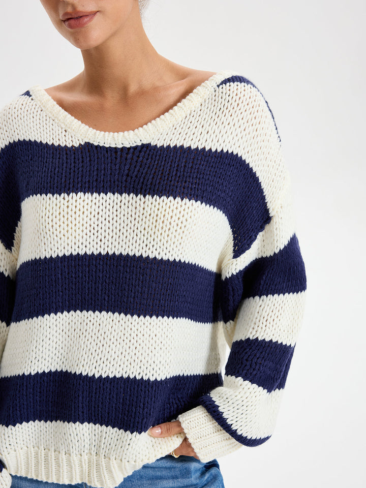Oversized Striped Sweater Long Sleeve Sweater  Liora Lane Boutique Sweaters