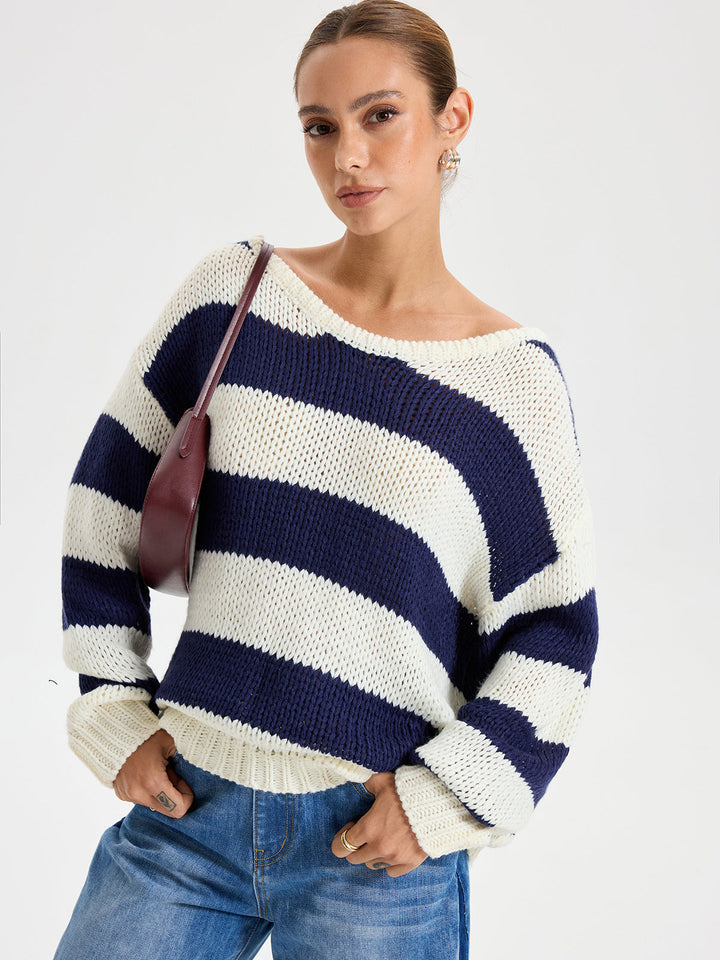 Oversized Striped Sweater Long Sleeve Sweater  Liora Lane Boutique Sweaters