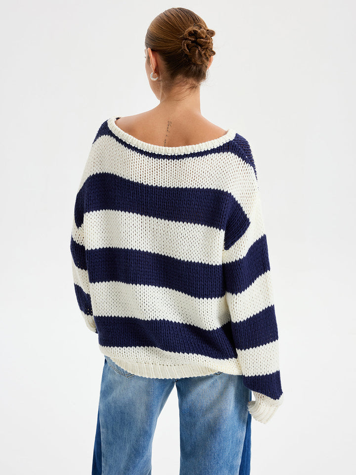 Oversized Striped Sweater Long Sleeve Sweater  Liora Lane Boutique Sweaters