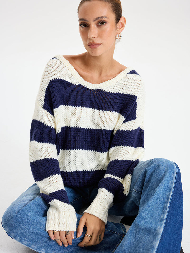 Oversized Striped Sweater Long Sleeve Sweater  Liora Lane Boutique Sweaters