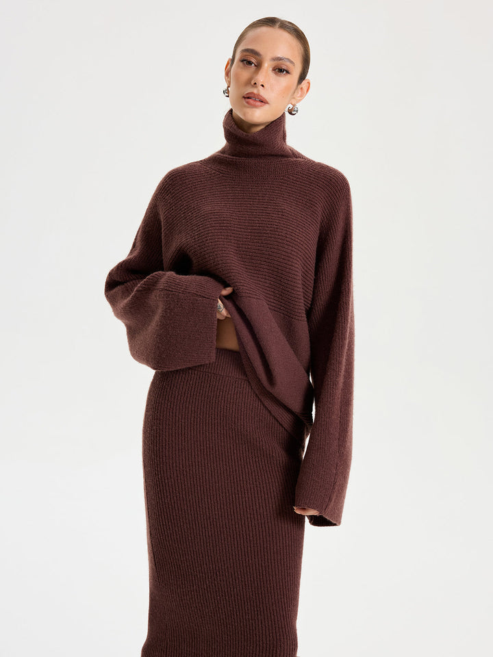 Turtleneck Knit Top and Maxi Skirt Set  Liora Lane Boutique Skirt Sets