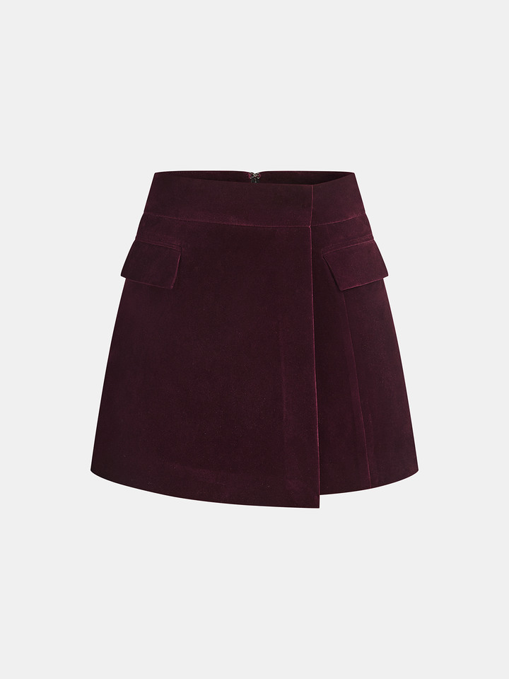 Corduroy Asymmetric Mini Skirt  Liora Lane Boutique Skirts Burgundy / XL 45.00