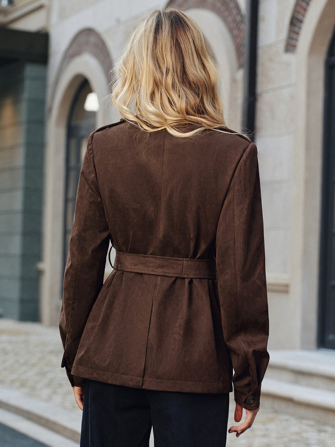 Multiple Pocket Belted Suede Trench Coat  Liora Lane Boutique Trench Coats