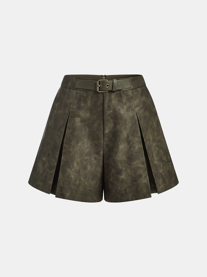 Faux Leather Pleated Shorts  Liora Lane Boutique Shorts Green / XL 48.00