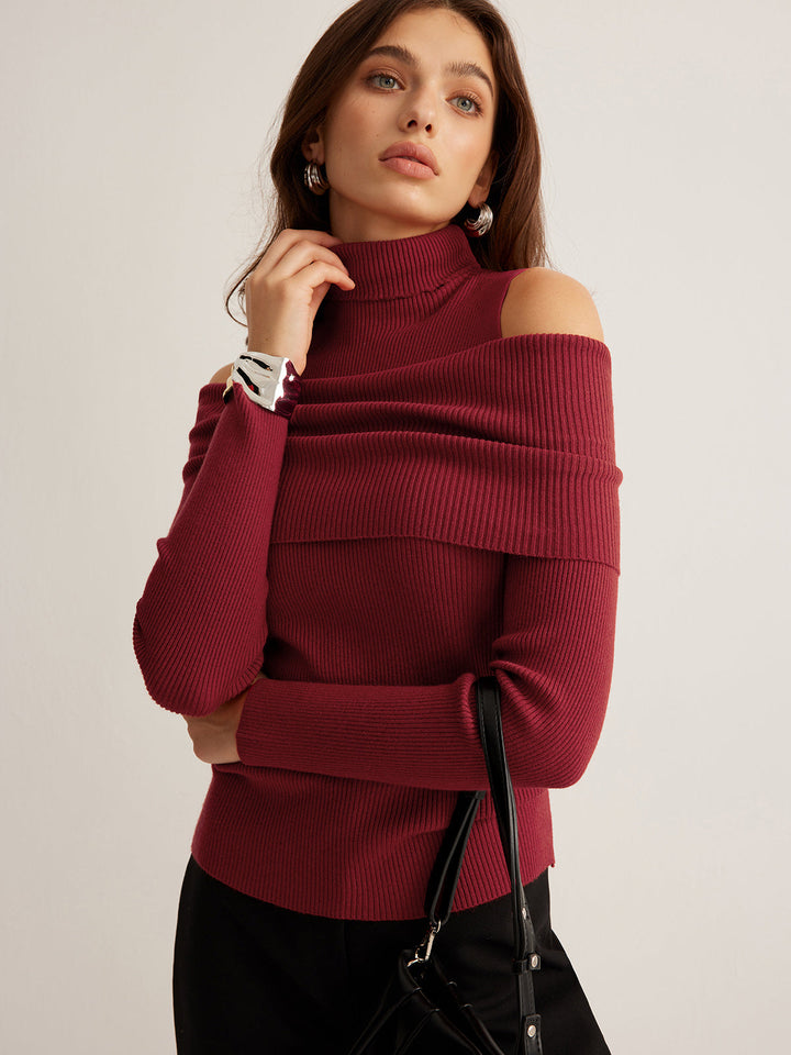 Elegant Turtleneck Cutout Knit Top  Liora Lane Boutique Knit Tops Red / L 38.00