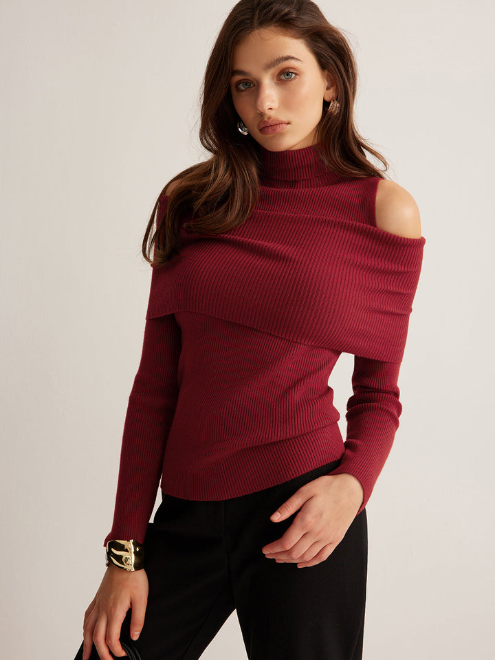 Elegant Turtleneck Cutout Knit Top  Liora Lane Boutique Knit Tops