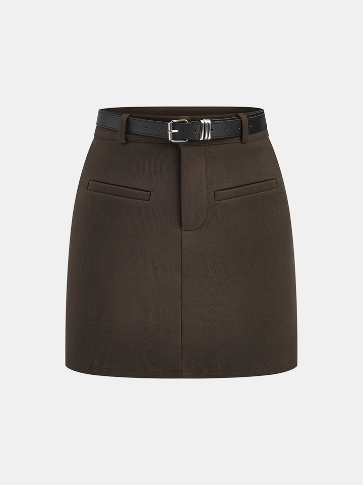 Mini Skirt with Decorative Belt  Liora Lane Boutique Skirts Brown / XL 74.99