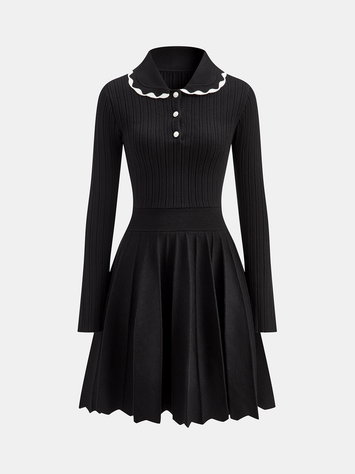 Ribbed Polo Dress  Liora Lane Boutique Sweater Dresses Black / XL 162.99