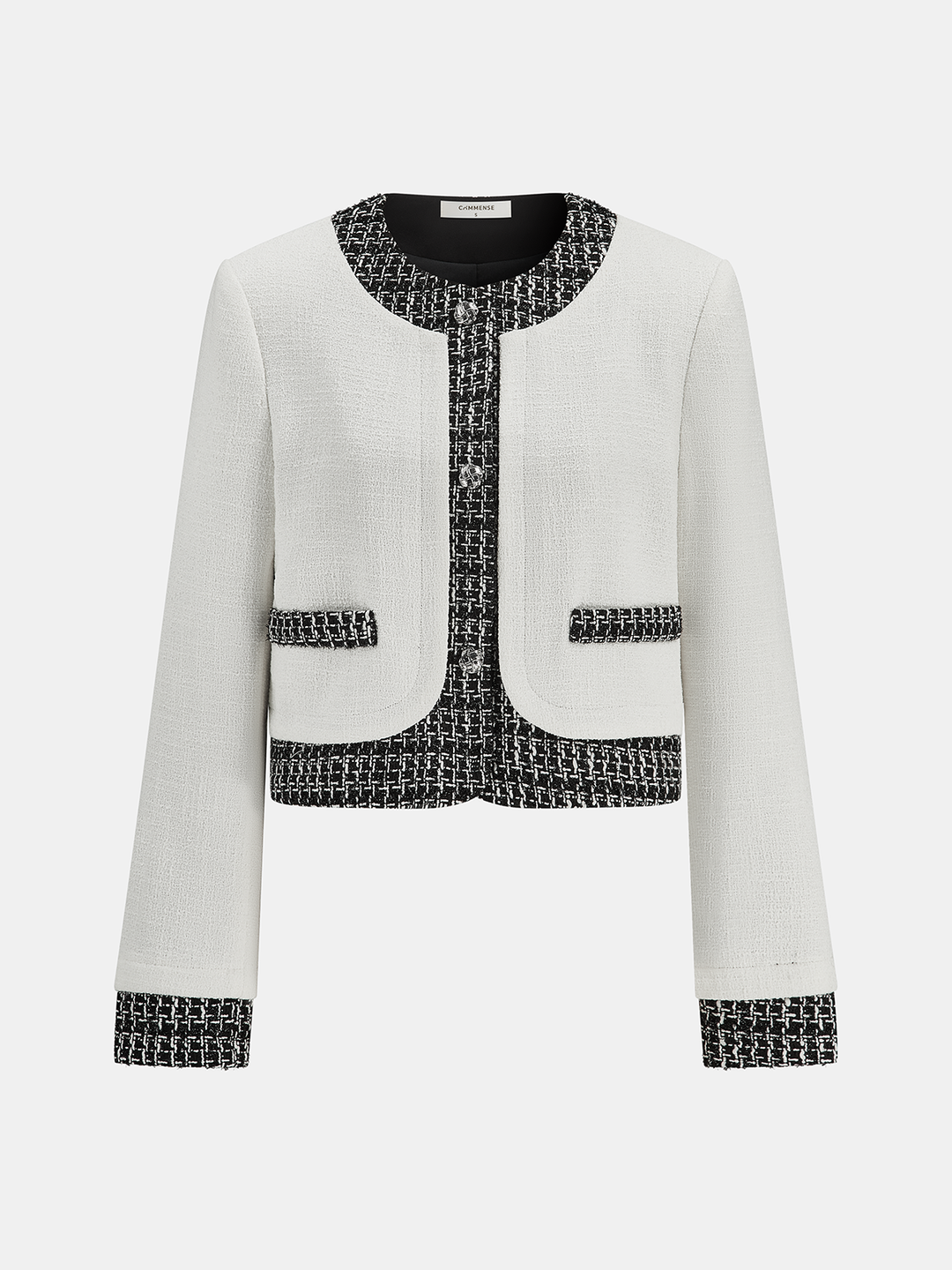 Tweed Contrast Trim Cropped Jacket  Liora Lane Boutique Blazers Black and White / XL 157.00