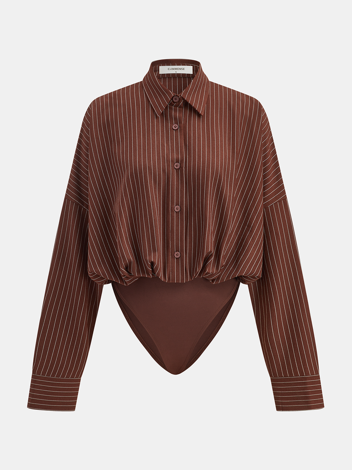 Shirt Collar Pinstripe Long Sleeve Bodysuit  Liora Lane Boutique Bodysuits