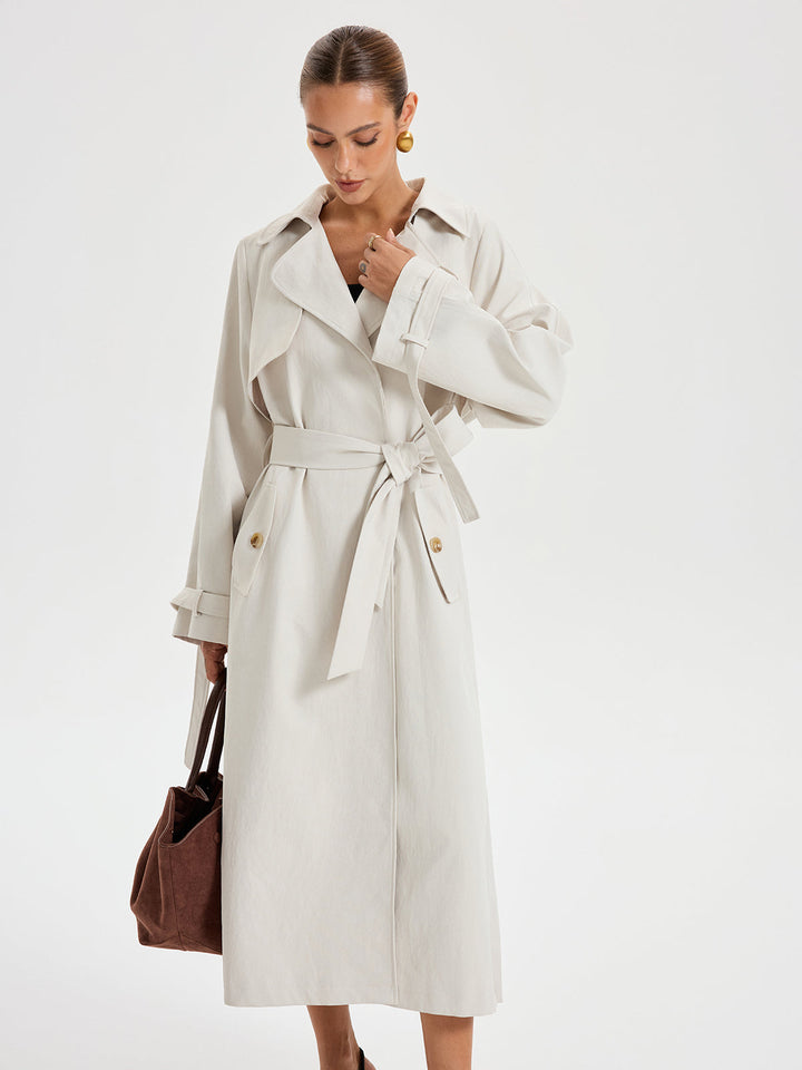 Belted Double-breasted Trench Coat  Liora Lane Boutique Trench Coats