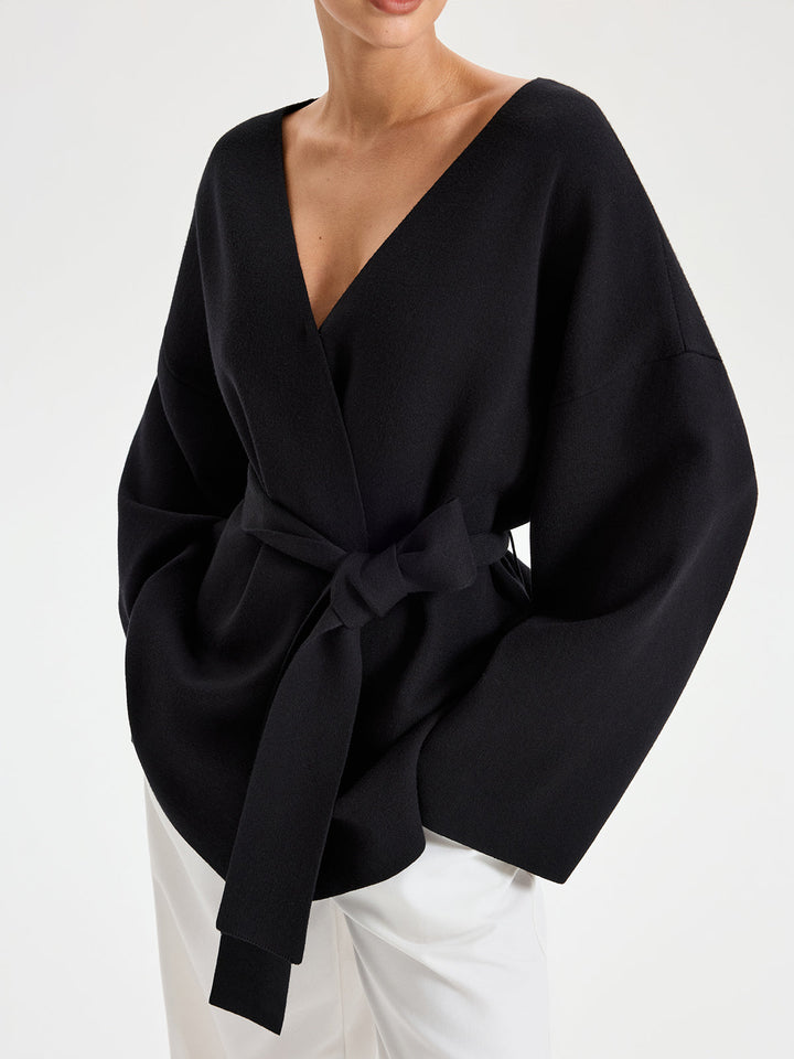 Belted V-neck Kimono Cardigan  Liora Lane Boutique Knit Outerwear