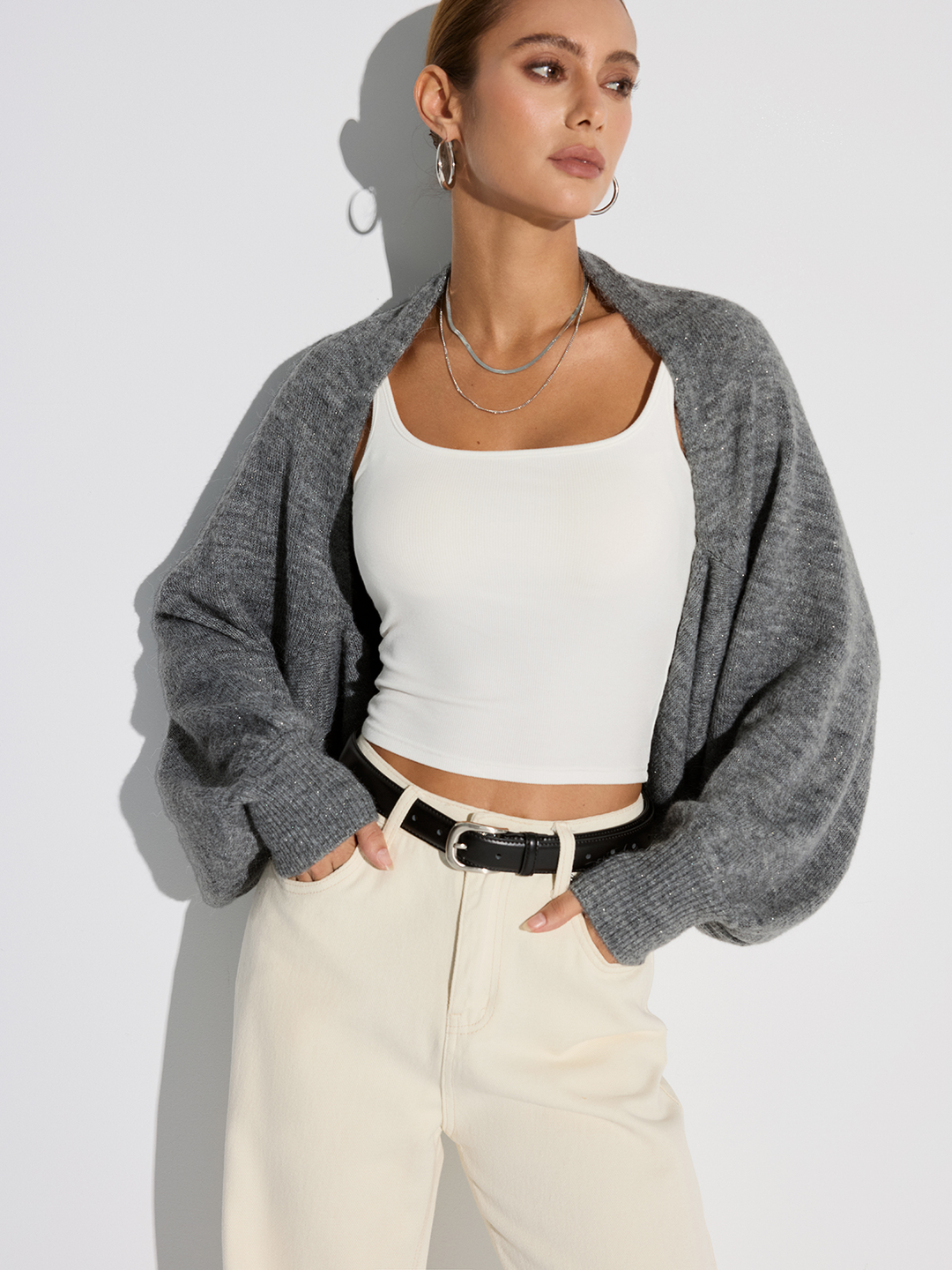 Wool Blend Oversized Batwing Sleeve Cardigan  Liora Lane Boutique Cardigans Grey / XL 44.00