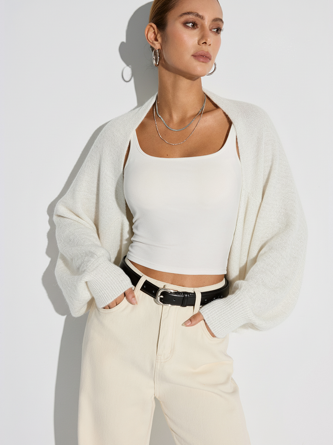 Wool Blend Oversized Batwing Sleeve Cardigan  Liora Lane Boutique Cardigans White / XL 44.00