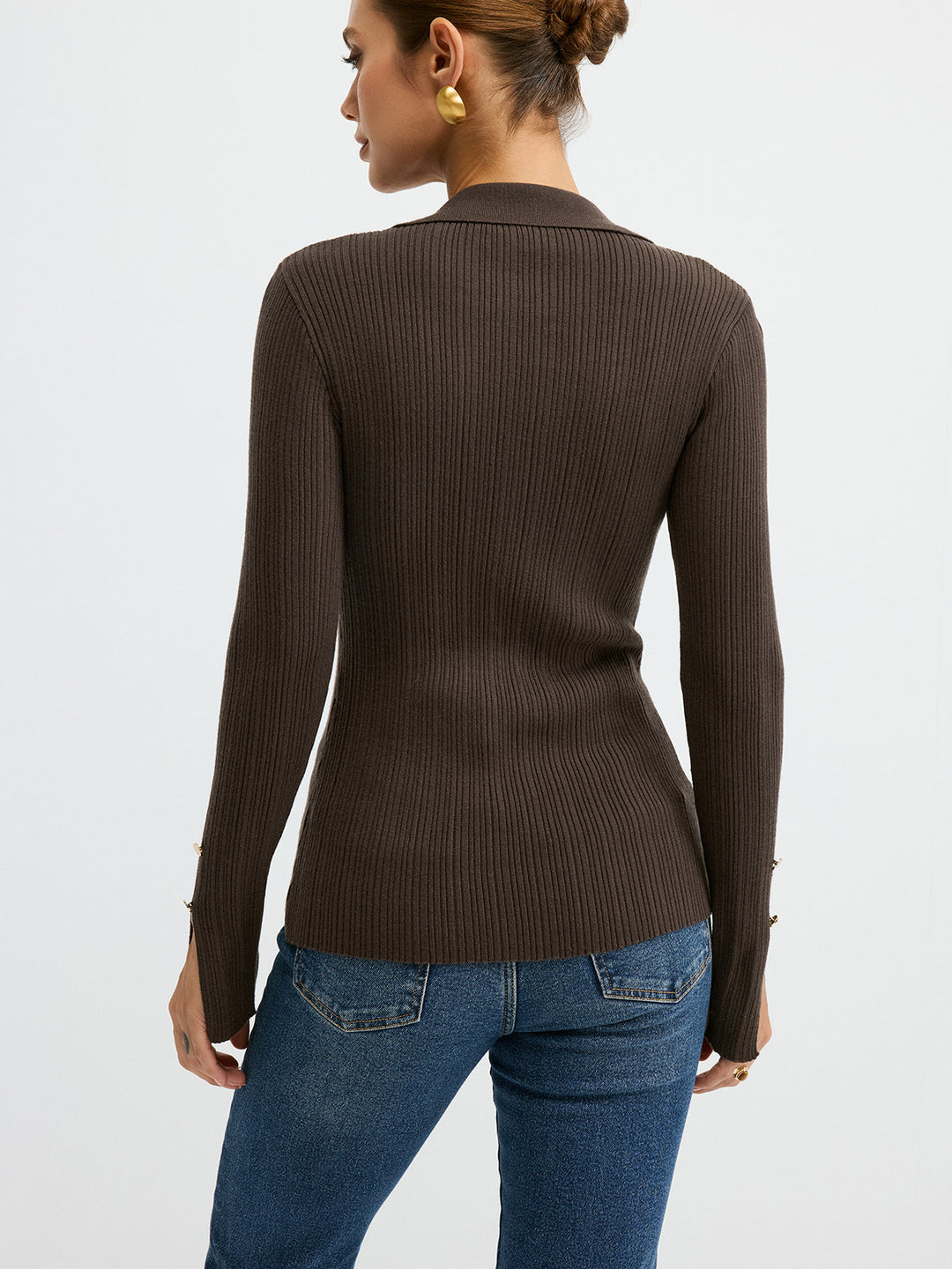 Polo Neck Ribbed Knit Top  Liora Lane Boutique Knit Tops