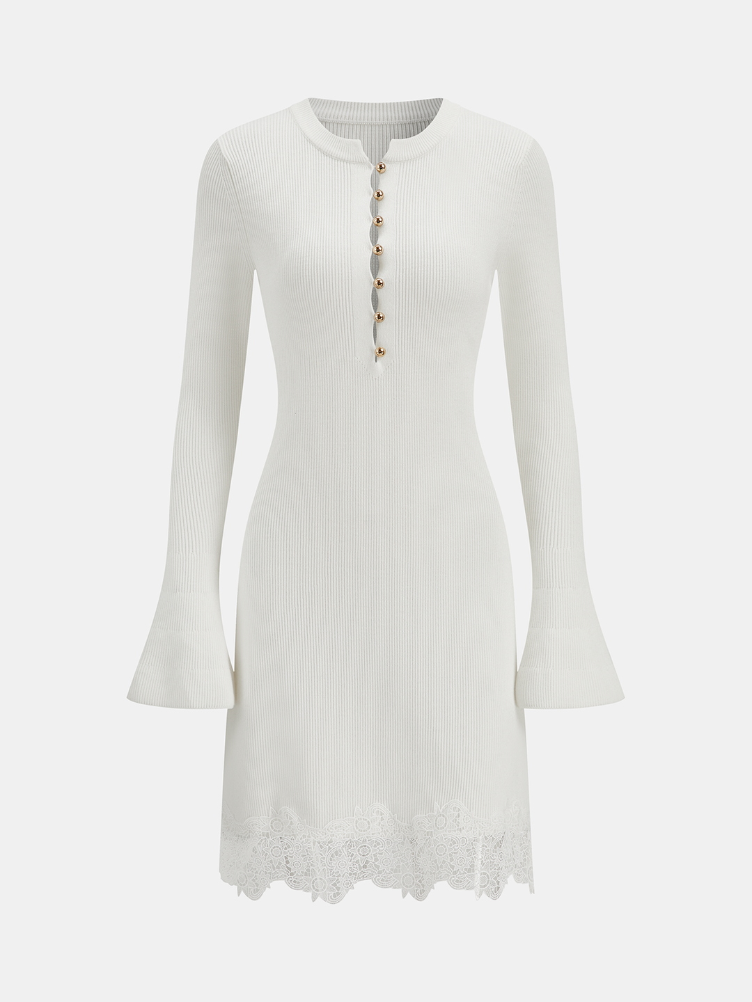 Wool Blend Lace Hem Metal Button Mini Dress  Liora Lane Boutique Sweater Dresses