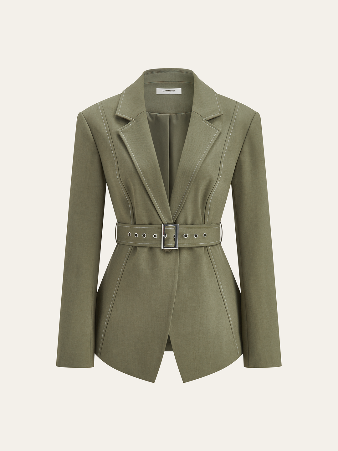 Contrast-Stitch Belted Casual Blazer  Liora Lane Boutique Blazers Camel / XL 176.00