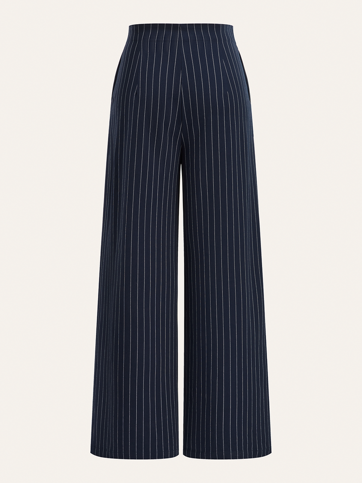 Metal Button Asymmetric Placket Pinstripe Wide-Leg Pants  Liora Lane Boutique Pants