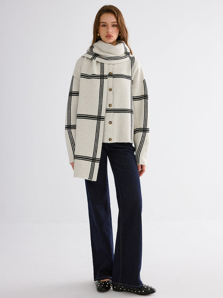 Wrap Scarf Check Print Cardigan  Liora Lane Boutique Cardigans