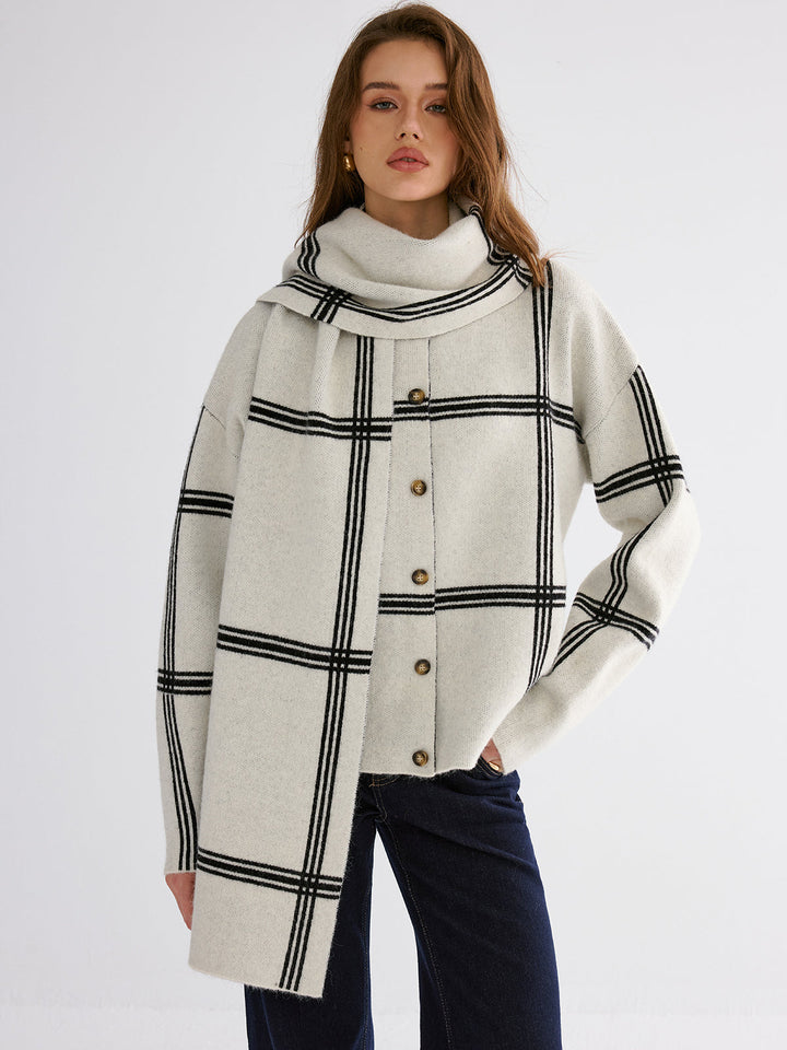 Wrap Scarf Check Print Cardigan  Liora Lane Boutique Cardigans