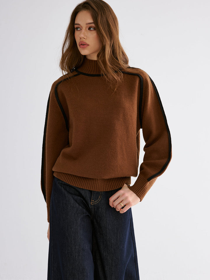 Knit Contrast Binding High Neck Sweater  Liora Lane Boutique Sweaters