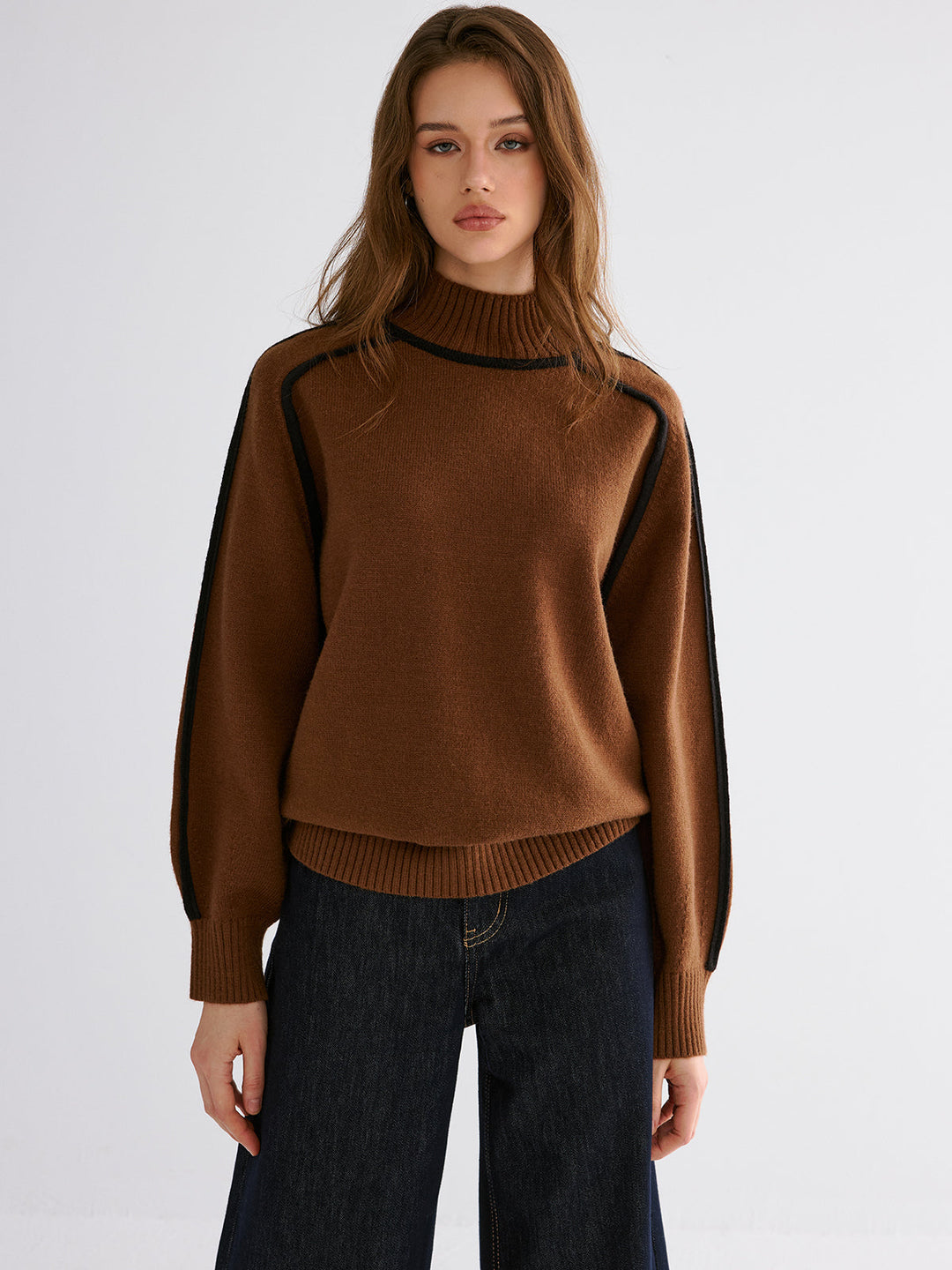 Knit Contrast Binding High Neck Sweater  Liora Lane Boutique Sweaters