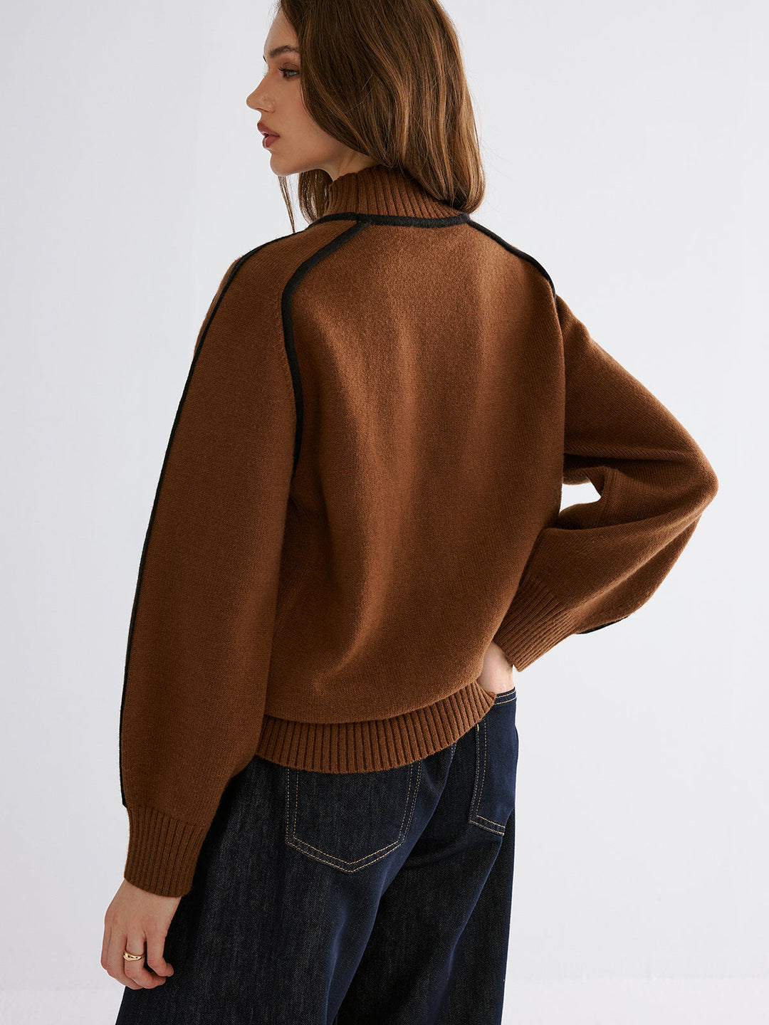Knit Contrast Binding High Neck Sweater  Liora Lane Boutique Sweaters