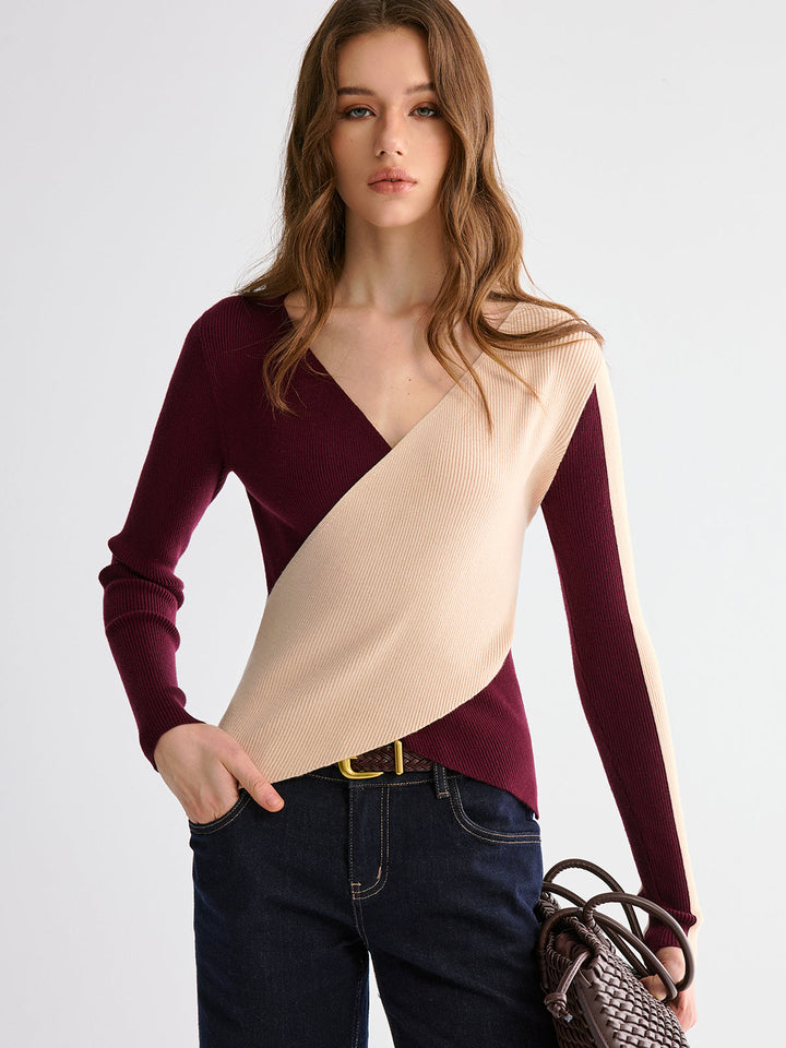 Two-Tone Asymmetrical-Hem Sweater  Liora Lane Boutique Knit Tops