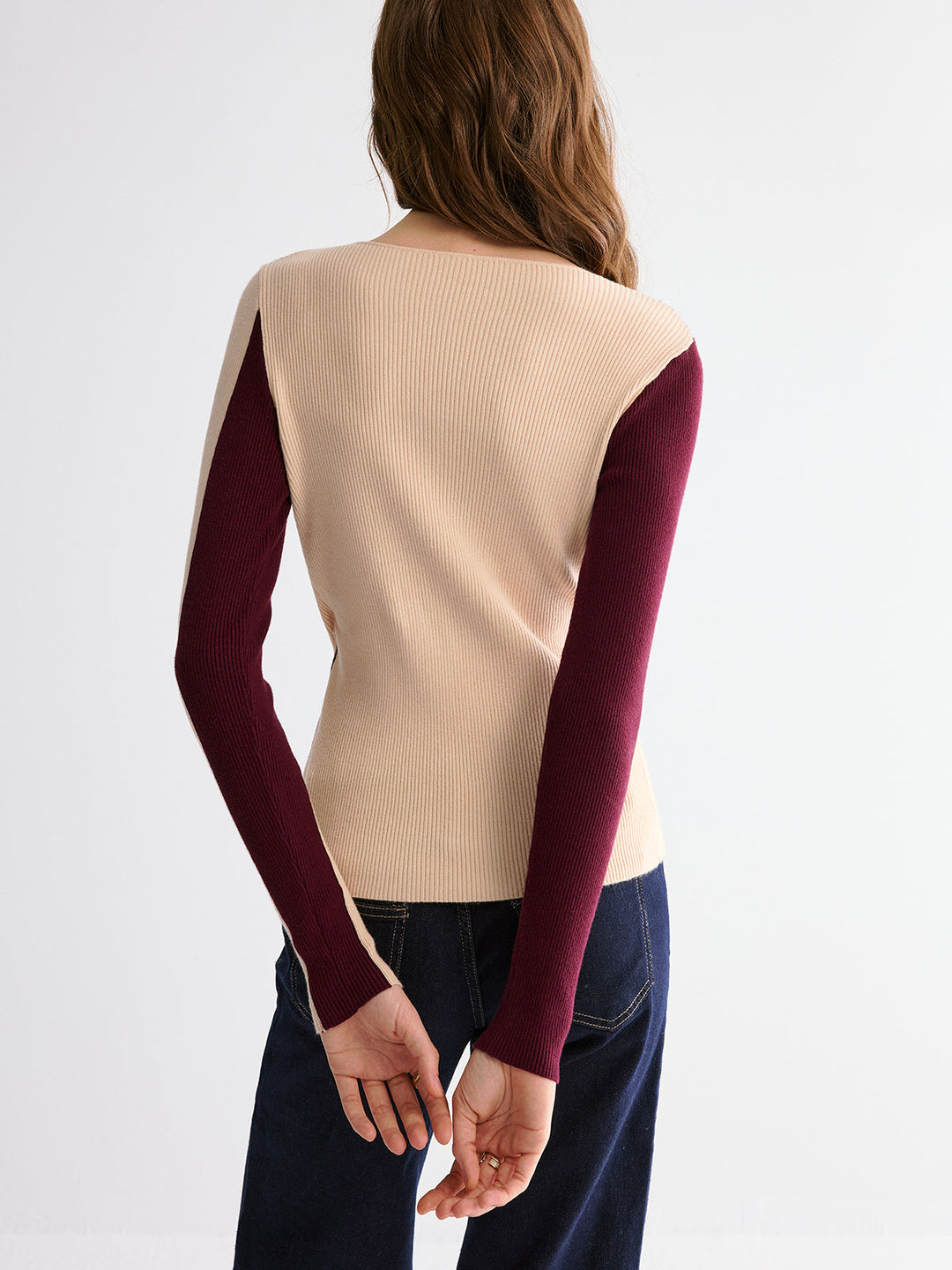 Two-Tone Asymmetrical-Hem Sweater  Liora Lane Boutique Knit Tops