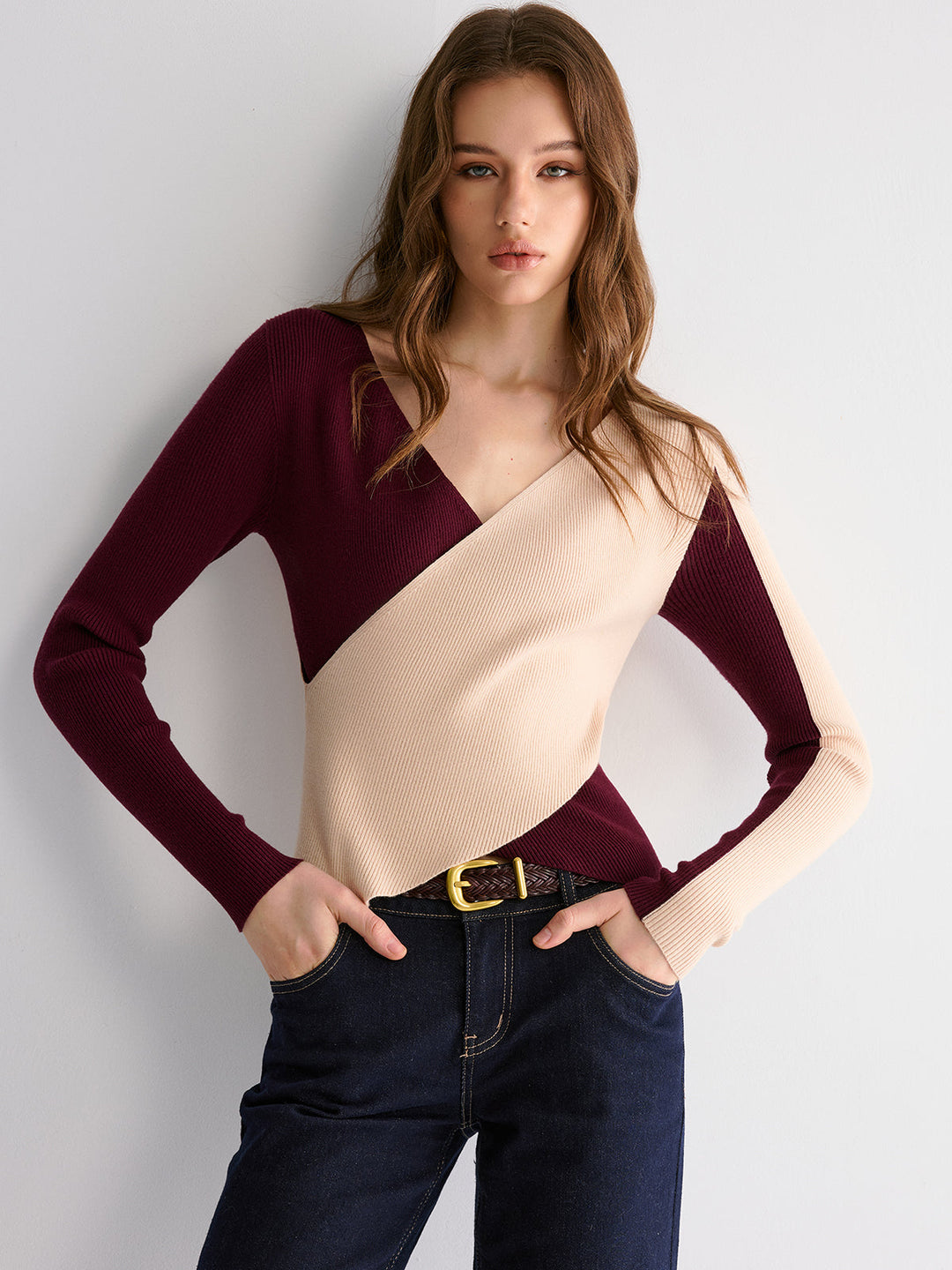 Two-Tone Asymmetrical-Hem Sweater  Liora Lane Boutique Knit Tops